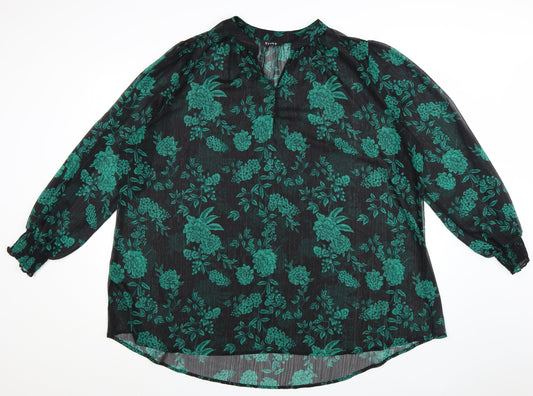 Evans Womens Black Green Floral Tunic Blouse Size 26