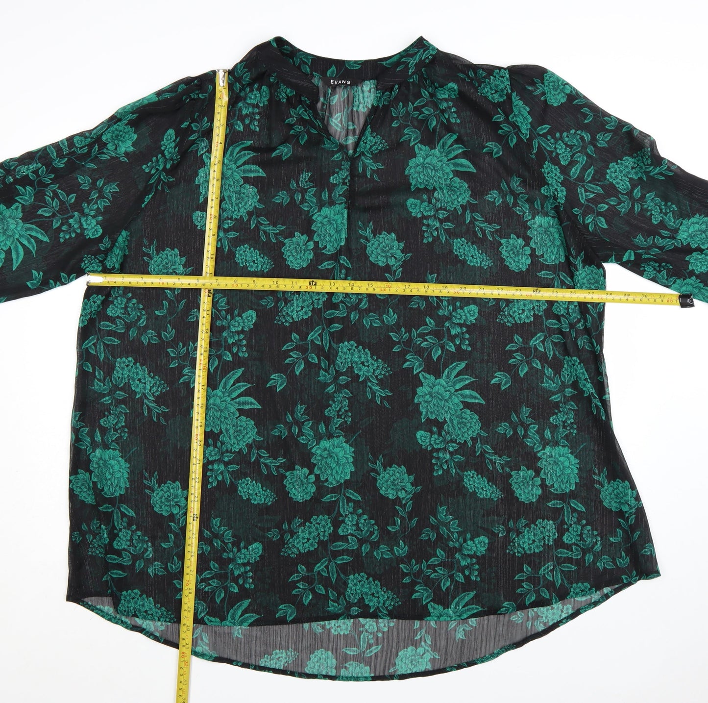 Evans Womens Black Green Floral Tunic Blouse Size 26