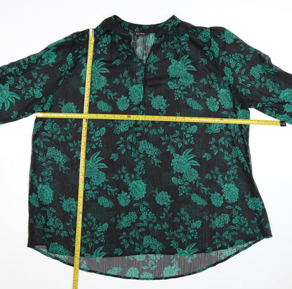 Evans Womens Black Green Floral Tunic Blouse Size 26