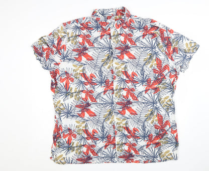 Next Men's Multicoloured 3XL Tropical Floral Cotton Short Sleeve Button-Up Shirt