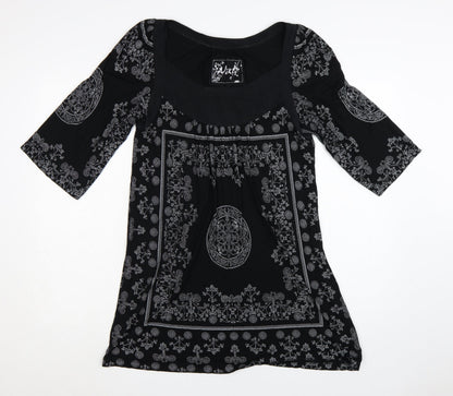 Next Women's Black Paisley 3/4 Sleeve Shift Dress Size 14