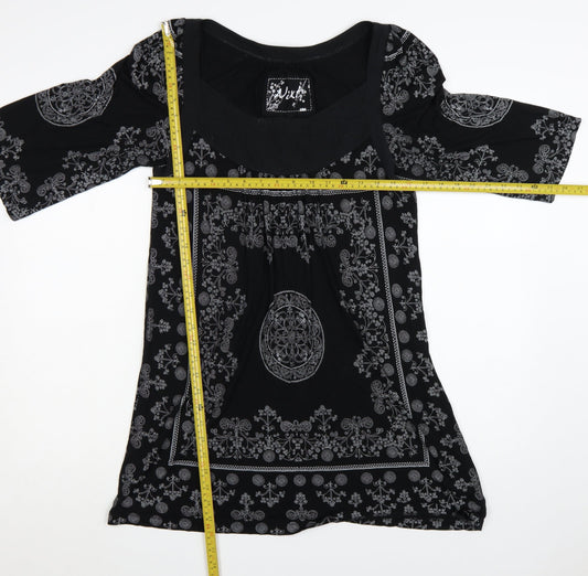 Next Women's Black Paisley 3/4 Sleeve Shift Dress Size 14