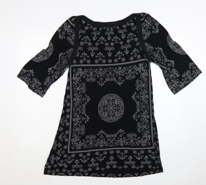 Next Women's Black Paisley 3/4 Sleeve Shift Dress Size 14