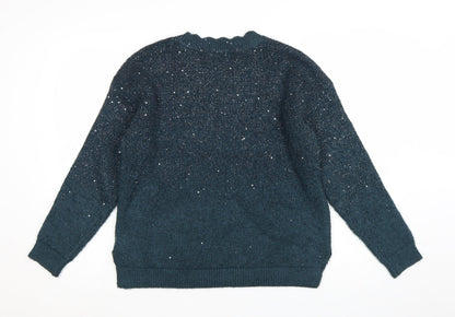 Fat Face Women's Blue Sequin Knit Jumper Size 10