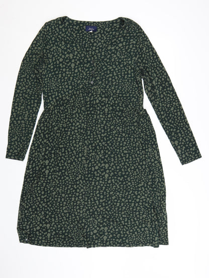 Joules Women Green Animal Print Viscose Long Sleeve Midi Dress UK 12