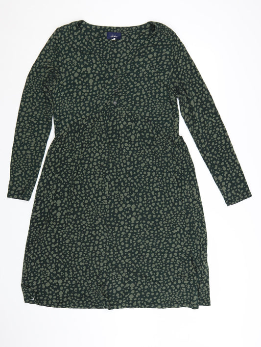 Joules Women Green Animal Print Viscose Long Sleeve Midi Dress UK 12