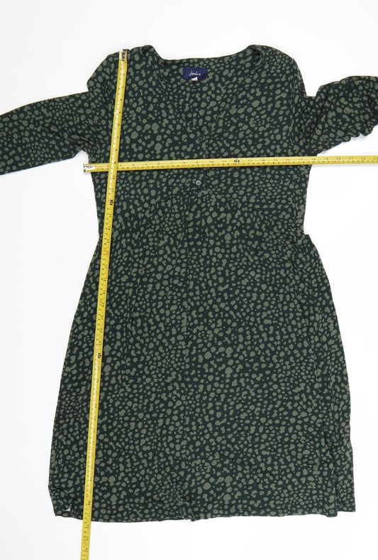 Joules Women Green Animal Print Viscose Long Sleeve Midi Dress UK 12