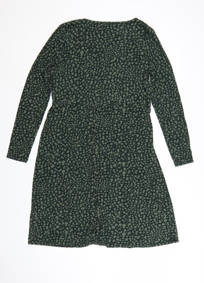 Joules Women Green Animal Print Viscose Long Sleeve Midi Dress UK 12