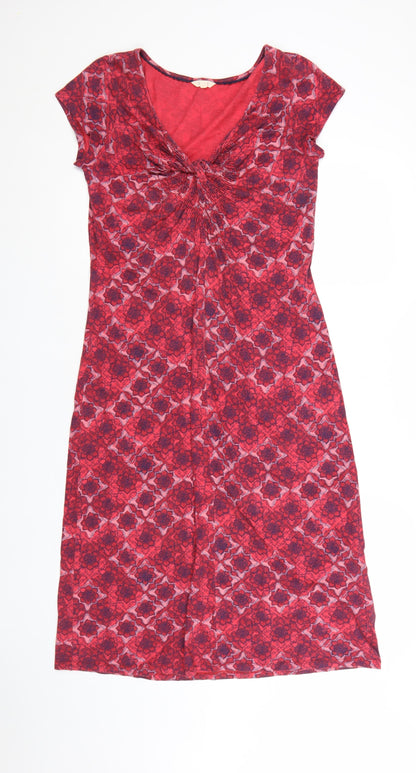 White Stuff Women Red Geometric Cotton A-Line Knee Dress Size 12