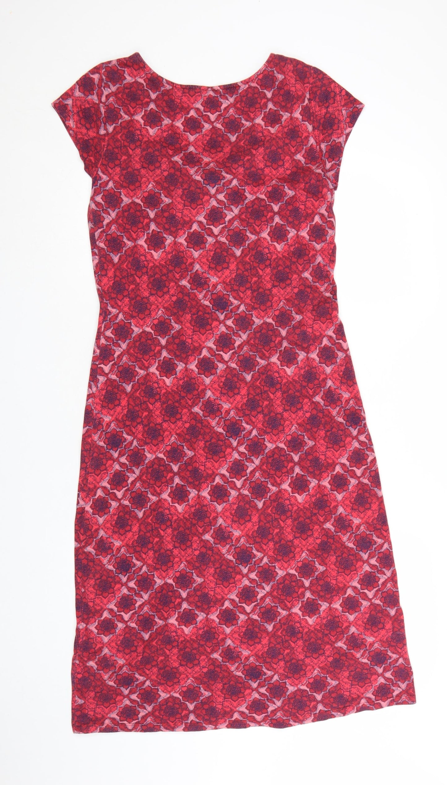 White Stuff Women Red Geometric Cotton A-Line Knee Dress Size 12