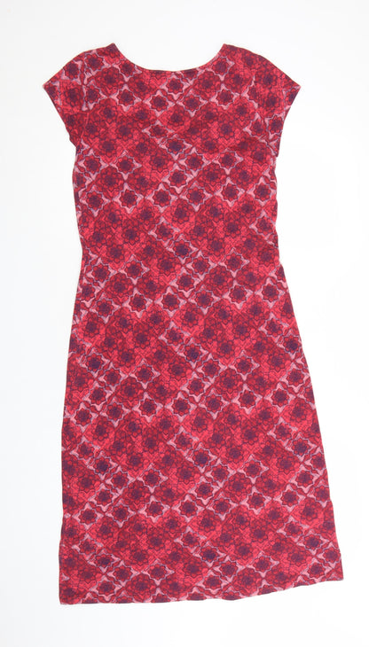 White Stuff Women Red Geometric Cotton A-Line Knee Dress Size 12