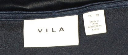Vila Women Blue Size 10 Long Satin Wrap Dress Short Sleeve