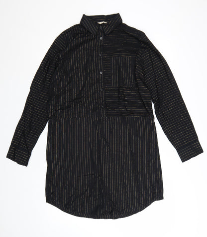 Hush Women’s Black Striped Shirt Dress Size 8 Long Sleeve Collared