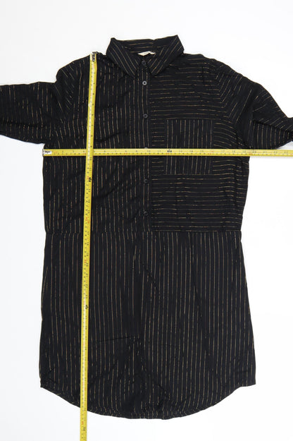 Hush Women’s Black Striped Shirt Dress Size 8 Long Sleeve Collared