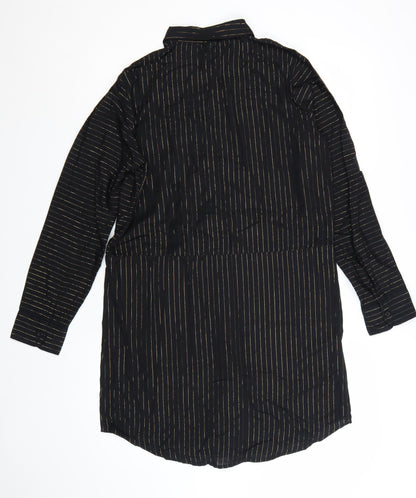 Hush Women’s Black Striped Shirt Dress Size 8 Long Sleeve Collared