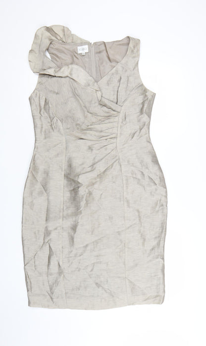 Kaliko Women Beige Linen Blend Sheath Dress Size 14 Formal Wedding