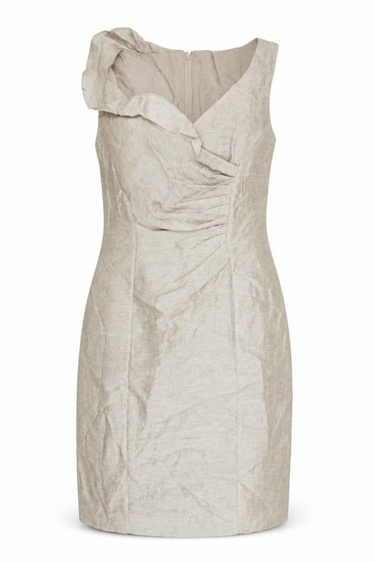 Front view of Kaliko Women Beige Linen Blend Sheath Dress, size 14, Formal Wedding