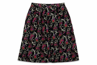 Classic Woman Black Floral Viscose A-Line Skirt Size 14 Women’s