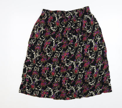 Classic Woman Black Floral Viscose A-Line Skirt Size 14 Women’s