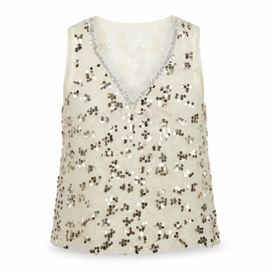 Lipsy Women’s Ivory Sequin V-Neck Camisole Tank Top Size 16