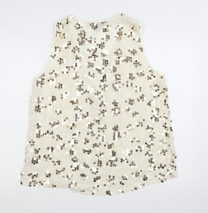 Lipsy Women’s Ivory Sequin V-Neck Camisole Tank Top Size 16