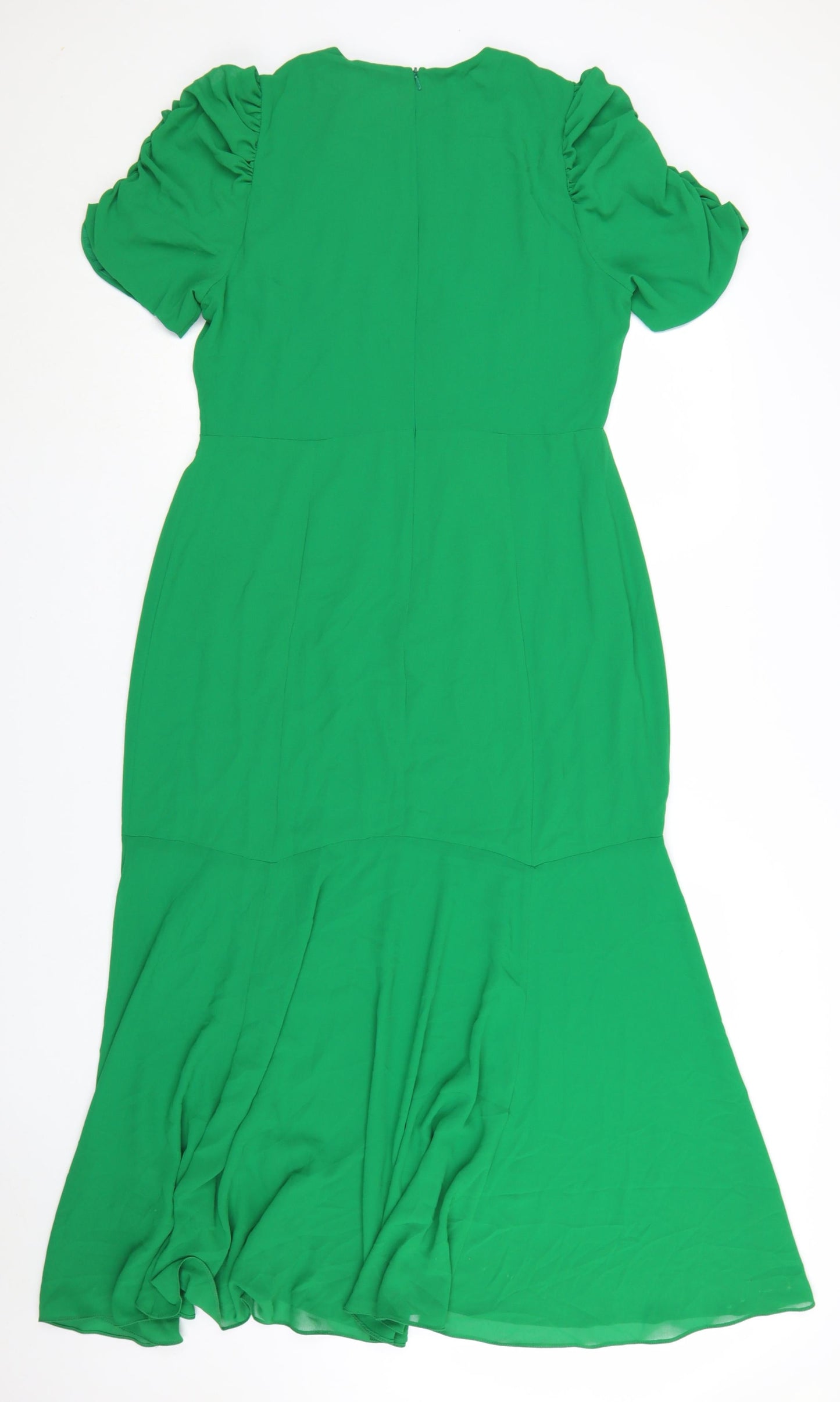Ro&Zo Women’s Green Midi Fit & Flare Puff Sleeve Dress Size 14