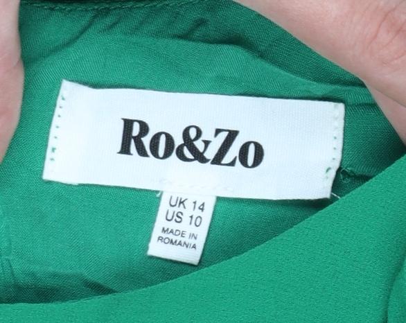 Ro&Zo Women’s Green Midi Fit & Flare Puff Sleeve Dress Size 14