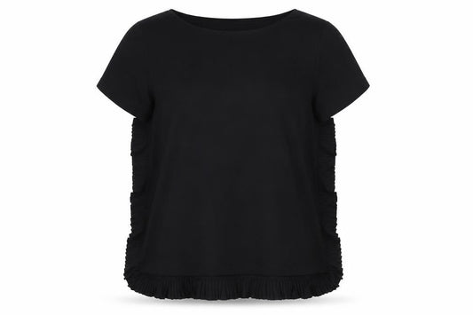 French Connection Women Black Ruffle Hem Short Sleeve Blouse S