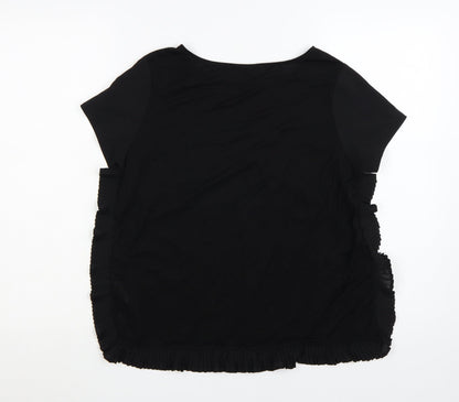 French Connection Women Black Ruffle Hem Short Sleeve Blouse S