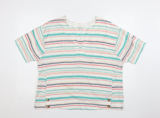 Monsoon Women’s Multicoloured Striped Linen Blend Tunic Blouse L