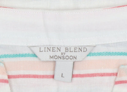 Monsoon Women’s Multicoloured Striped Linen Blend Tunic Blouse L