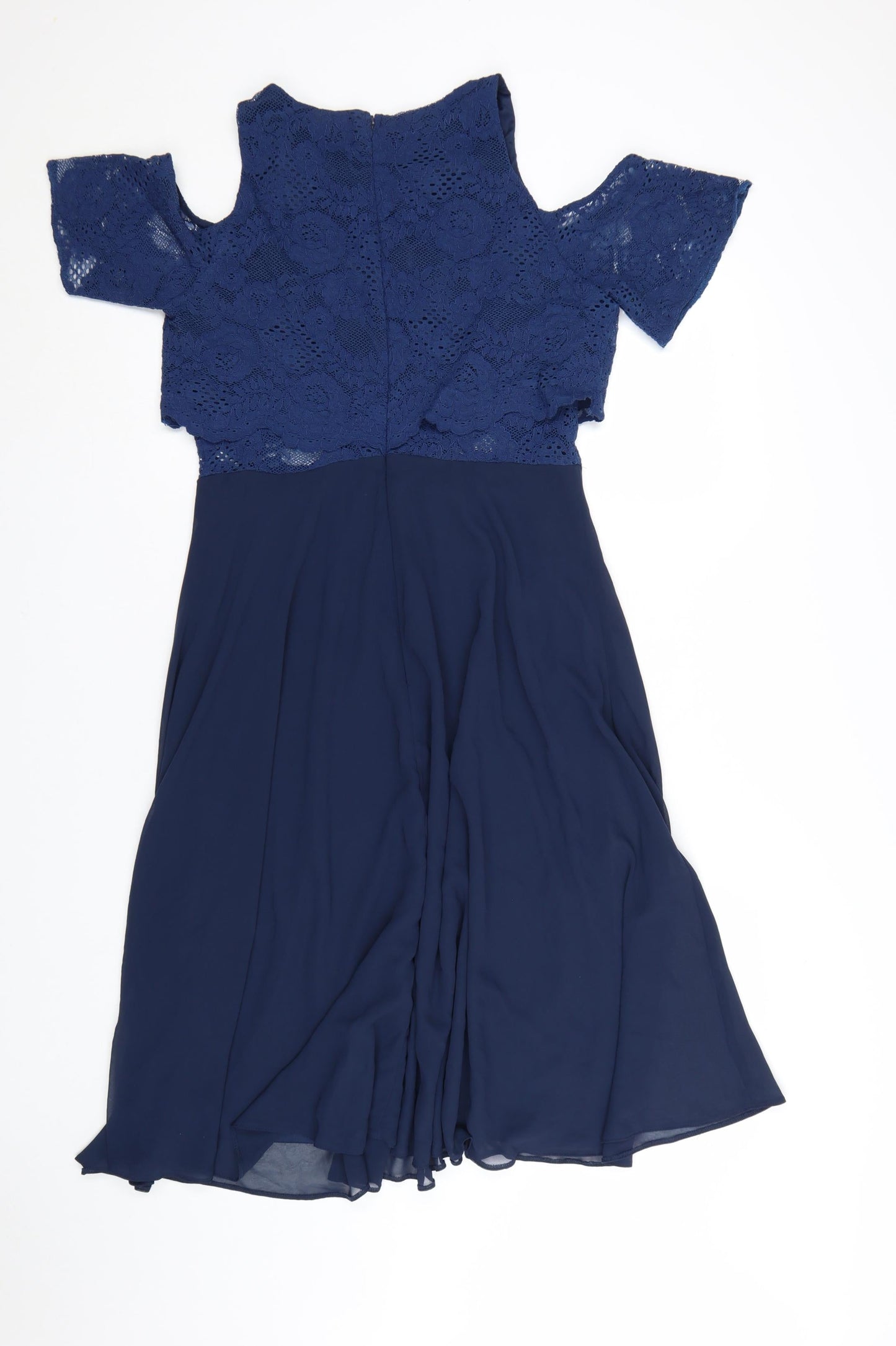 ASOS Women Blue Lace Cold Shoulder Fit & Flare Dress Size 14