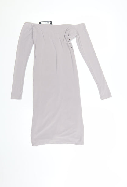 River Island Women’s Grey Off Shoulder Ruched Bodycon Dress Size 6
