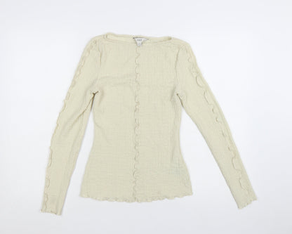 Marks and Spencer Women Beige Long Sleeve Basic Top Size 8 Regular