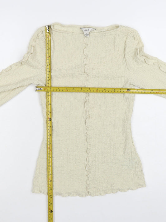 Marks and Spencer Women Beige Long Sleeve Basic Top Size 8 Regular
