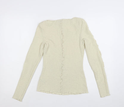 Marks and Spencer Women Beige Long Sleeve Basic Top Size 8 Regular