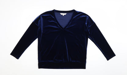 Part Two Women Blue Velvet V-Neck Long Sleeve Blouse M