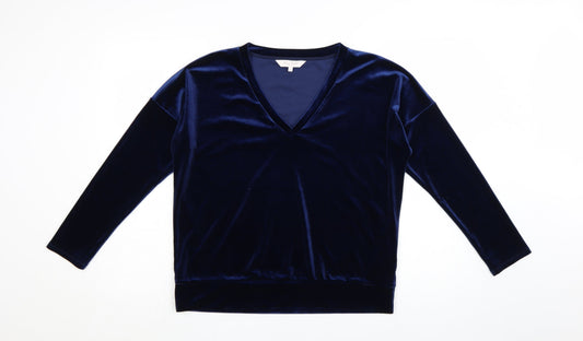 Part Two Women Blue Velvet V-Neck Long Sleeve Blouse M