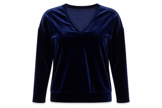 Part Two Women Blue Velvet V-Neck Long Sleeve Blouse M
