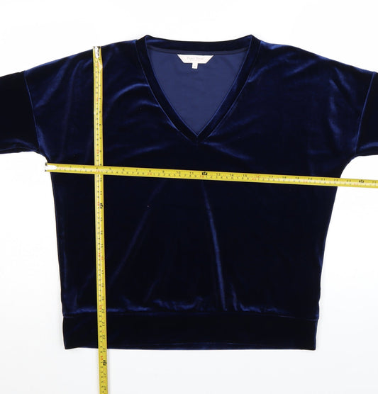 Part Two Women Blue Velvet V-Neck Long Sleeve Blouse M
