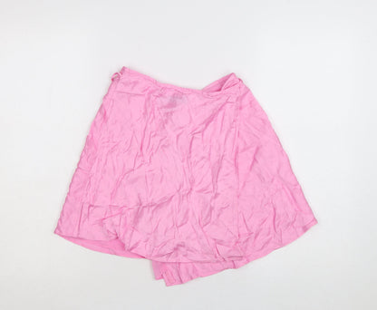 Zara Women Pink Wrap Short Skirt Size 8 Polyester Satin