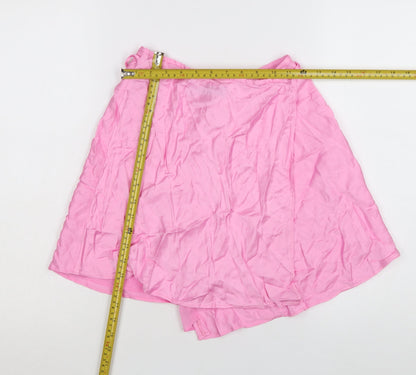 Zara Women Pink Wrap Short Skirt Size 8 Polyester Satin