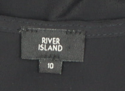 River Island Womens Black Wrap Blouse Size 10 Long Flared Sleeve