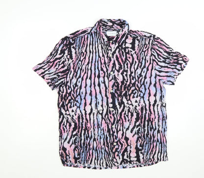 Topman Men’s Multicoloured Animal Print Short Sleeve Button-Up Shirt Size M