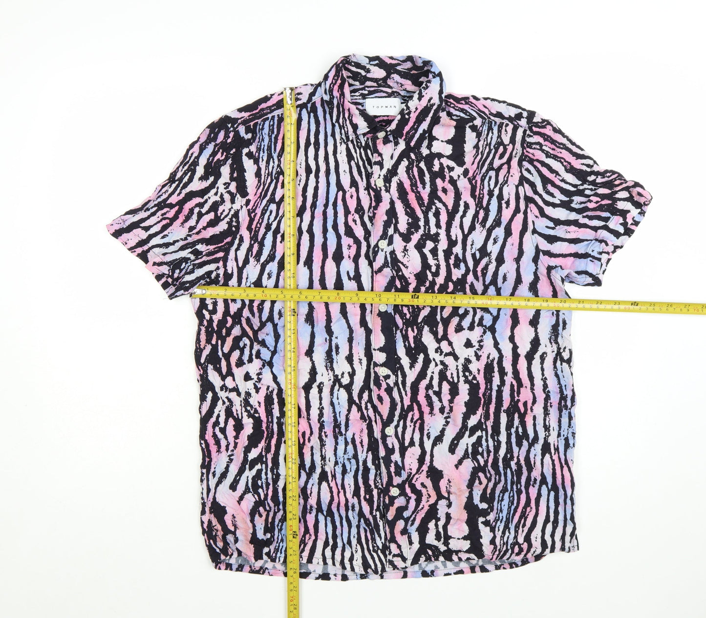 Topman Men’s Multicoloured Animal Print Short Sleeve Button-Up Shirt Size M