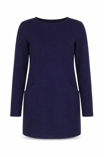 Boden Women Blue Shift Dress Size 10 Long Sleeve Stretch Cotton