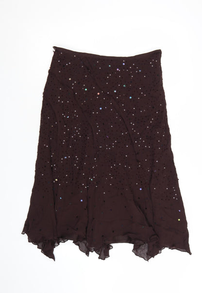 Wallis Women Brown Sequin Flare Midi Skirt Size 12