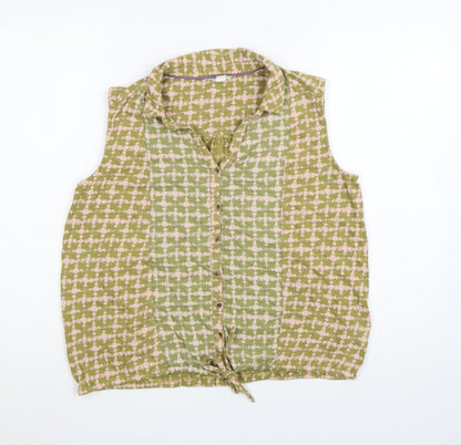 White Stuff Womens Green Geometric Cotton Sleeveless Tunic Blouse UK14