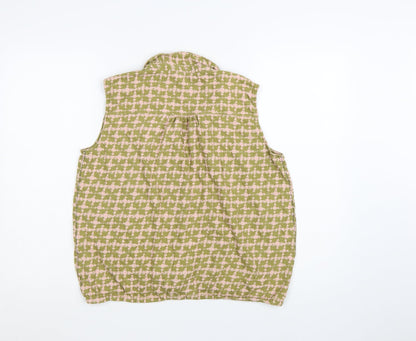White Stuff Womens Green Geometric Cotton Sleeveless Tunic Blouse UK14