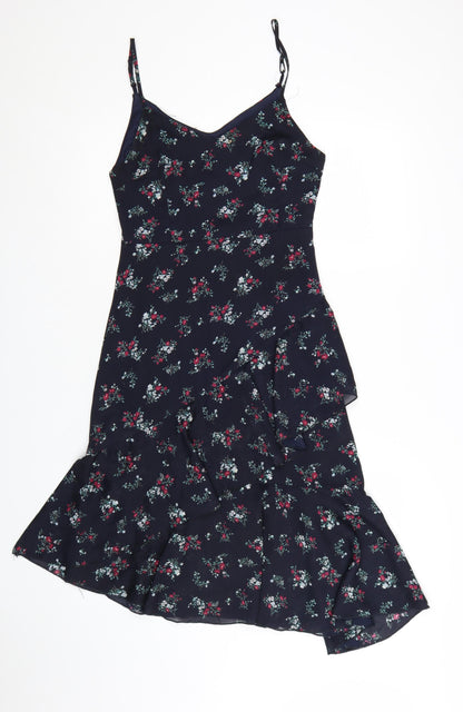 Nasty Gal Women's Blue Floral Ruffle Slip Midi Dress Size 8